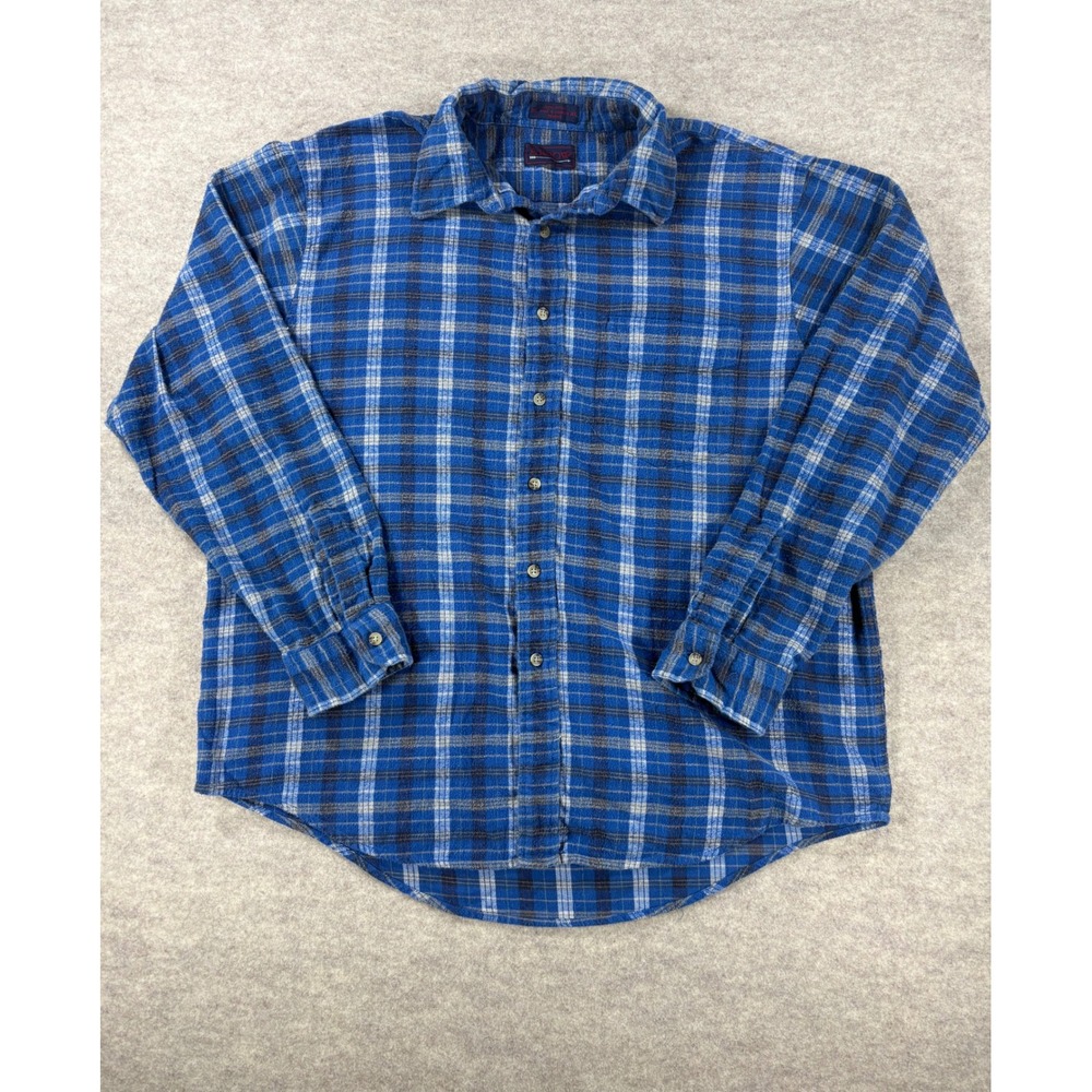 Arrow Mens XL Blue Grey Plaid Flannel Shirt Long Sleeve Cotton Button Up Pocket